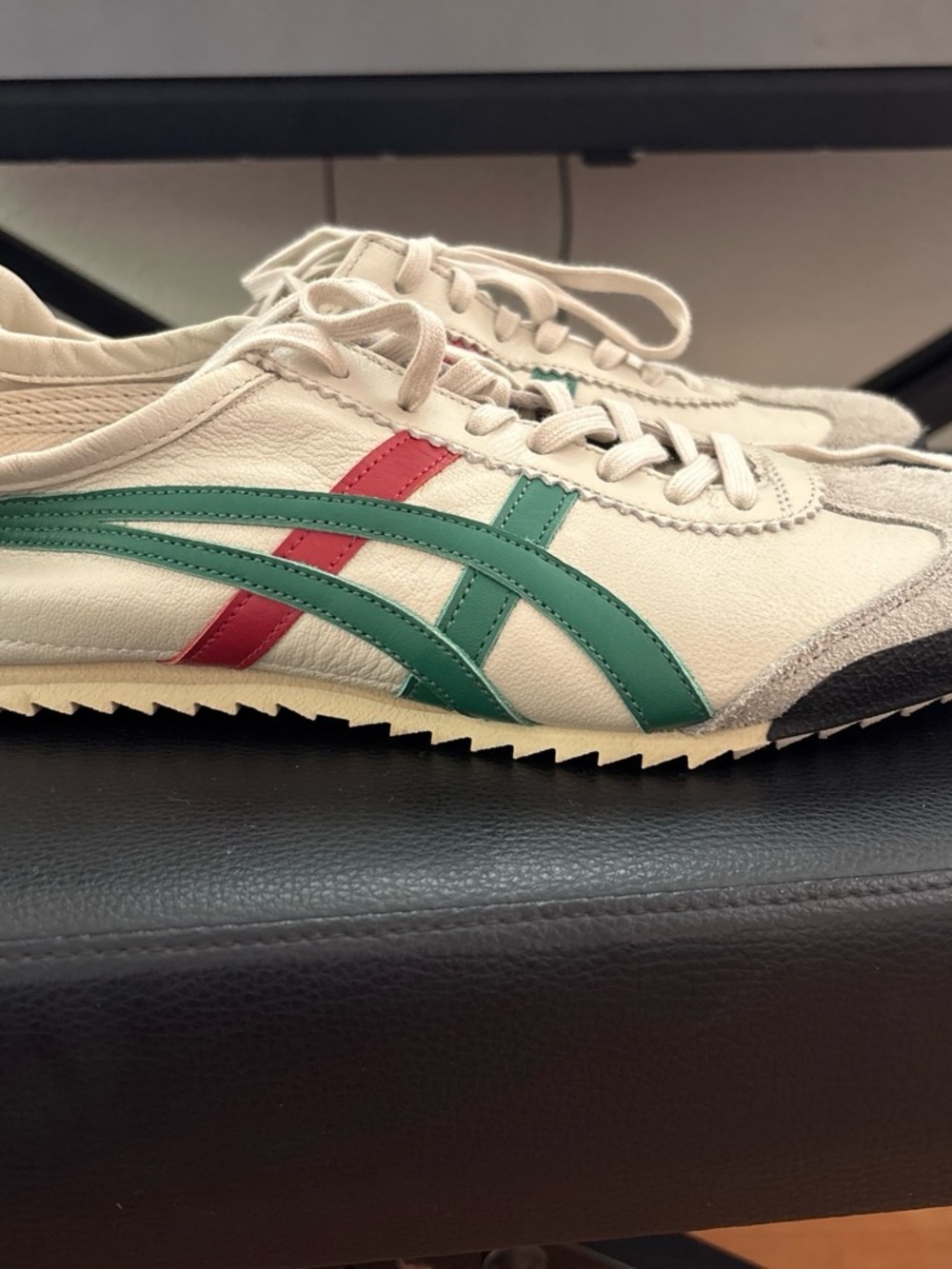 Onitsuka Tiger by Asics Cream Sneakers with Green and Red Stripes